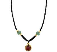 Red Agate Pendant Necklace with Green Dongling Beads, Black Woven Polyester Rope and Gold Hook, Crystal Relaxing Stone Necklace, Lucky Circle Design, Adjustable Fit for Personal Style and Protection