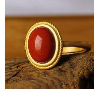 Red Agate Stone Ring Natural Stone Oval Beads Adjustable Opening Ring Vintage Simple Bezel Classic Stone Rings Women Valentine's Day Gifts Jewelry for Women Small
