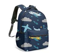 Red Airplane Animal Hot Air Balloon Kids Backpack, 16 Inch Smiling Sun Cartoon School Bag, 360 Full Print Colorful Rucksack (05)