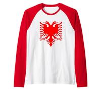 Red Albania Flag Albanian Eagle Pride Shqip Shqiperia Raglan Baseball Tee