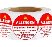Red Allergen Warning Stickers Labels, 1.5 Inch Allergy Sticker for Cake,Grocery Stores, Restaurants, Food Trucks, delis,Fast Food, Medical, Food Service (500Pcs)