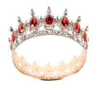 Red Alloy round Bridal Crown Headpiece for Women Formal Events | Retro Baroque European Style, Secure Fit and Lasting Shine, for Pageants, Theatre and Brides