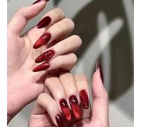 Red Almond Press On Nails - Cat Eye Design, 24 Pcs, Long Acrylic Fake Nails with Tool, DIY Nail Art, Elegant Touch for Women
