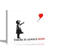 Red Always Hope Balloon Girl by Banksy Quote Canvas Prints Framed Wall Art Graffiti Pictures Home Bedroom 60 x 40cm (24 x 16 inches) A2