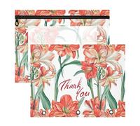 Red Amaryllis Flowers Pencil Bags Pouches Clear 3-Holes Pocket for 3 Rings Binder 2 Pack Teacher Classroom Supplies