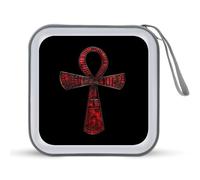 Red Ancient Egyptian Ankh CD Case Portable DVD Storage Small CD Holder Organizer for Home Travel