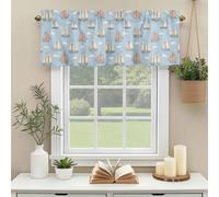 Red and Beige Sailboat Valances for Windows, Minimalist Nautical Blue Ocean Wave Rod Pocket Valance Short Window Treatments Curtains for Kitchen Bathroom Bedroom Decor, 42 x 18 Inches