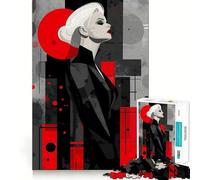 Red And Black Abstract Portrait Jigsaw Puzzles for Teenagers 1000 Piece Recall Upgrade Calm Relax Clear Cut Art Collection Piece (38x52cm)
