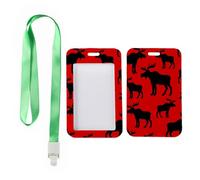 Red and Black Animal Card Holder with Green Lanyard, Lanyard with ID Holder, Vertical ID Cards Protector for Work, Vertical Cards Protector for Driver, Bus Driver Accessories Nurse Essentials