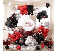 Red and Black Balloon Arch Kit, 140 Pcs Black and Red White Latex Confetti Balloon Garland Set for Girls Women Birthday Wedding Graduation Bridal Shower Poker Card Casino Bachelorette Party Decoration