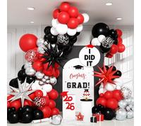 Red and Black Balloon Arch Kit Graduation Balloon Garland Kit 2026 Red Black White Silver Balloons with Star Foil for Congrats Grad Retirement Car Game Birthday Prom Party Decorations, 105Pcs