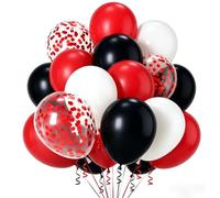 Red and Black Balloons, 100pcs Matte Red Birthday Balloons with Black White Confetti Helium Balloon, Happy Birthday Party Decorations for Men Boys Graduation Wedding Baby Shower New Year Anniversary