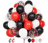 Red and Black Balloons, 60 pcs 12 Inch Matte Red Black White Confetti Latex Balloon with Ribbon For Boys Men Birthday Baby Shower Wedding Graduation Anniversary Engagement Retirement Party Decorations