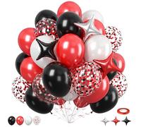 Red And Black Balloons, 60pcs Red Black White Balloons, Confetti Balloon White 3 Colour Star Foil Balloon For Birthday Baby Shower Party Wedding Graduation Bridal Shower Retirement Engagement Decor