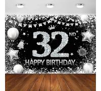 Red And Black Banner Photography Backdrop Balloons Decor Happy 32nd Years Old Birthday Party Background Favors Glitter Gold 200x140CM