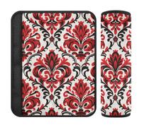 Red and Black Baroque Vintage Flowers 2 Pack Belt Shoulder Strap Stop seat Belt Cutting into Neck for Airplane funda para cinturón de carro