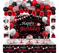 Red and Black Birthday Decorations for Boys Men, Happy Brithday Party Decorations for Women Girls Birthday Balloons Banner Tablecloth Hanging Swirls Decor Red Balloon Arch (Black and Red)