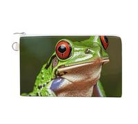 Red And Black Camouflage Coin Purse Canvas Wallet Cute Change Purse Small Storage Bag with Zipper, red-eyed frog, One Size, Flowers and Animals