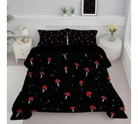 Red And Black Cartoon Mushroom Super King Duvet, Reversible Coverless Fun Starry Sky Duvet, Anti Allergy Bed Quilt For All Seasons - 1 Soft Washable Comforter Bedding With Pillowcases
