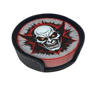 Red and Black Evil Ghost 6-piece coaster set with stand, for home décor, suitable for all kinds of cups and coffee mugs.