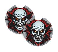 Red and Black Evil Ghost Print Car Cup Holder Coasters - 2 Pack Anti Slip Drink Insert Pad with A Finger Notch,for Women Men