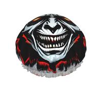 Red and Black Evil Ghost Printed shower cap, reusable, specially designed for women's long hair, double-layer structure, suitable for bathing.