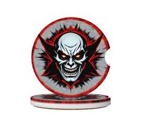 Red and Black Evil Ghost Prints Ceramic car coasters (2-pack) absorb moisture, are non-slip and easy to clean for cars, trucks, and boats.