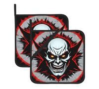 Red And Black Evil Ghost Set Of 2 Pot Holders, Kitchen Potholder Set, 8 X 8 Inches, &Perfect For Everyday Baking And Cooking.