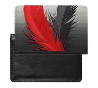 Red And Black Feather Passport Holder with 3 Card Slots, Portable PU Leather Travel Wallet, Slim Protective Cover for Passport, ID, Credit Cards