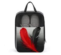Red And Black Feather Shoe Bag Waterproof & Breathable Shoe Pouch for Travel, Portable Carry Case for Sports Sneakers, Gym, Vacation