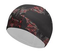 Red and Black Glow Swim Cap for Adult, Elastic Fabric Swimming Cap, Comfortable Bathing Cap for Long & Short Hair