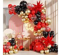 Red and Black Gold Balloon Garland Arch Kit, 140Pcs Red Black Metallic Gold Confetti Balloons With Stars for Birthday Wedding Birdal Shower Anniversary Graduation Casino Party Decorations