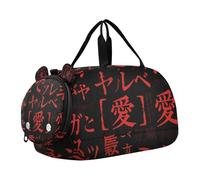 Red and Black Gothic Y2k Text Kids Cute Gym Bag with Shoes Compartment Large Capacity Weekender Overnight Duffel Bag for Travel, Sports, Fitness & Workout
