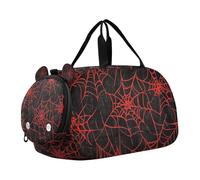 Red and Black Halloween Spider Web Duffel Bag with Shoes Compartment Large Capacity Weekender Overnight Duffel Bag for Boys and Girls