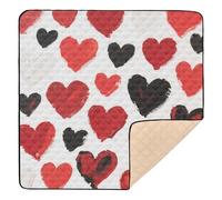 Red and Black Hearts Soft Padded Foldable Baby Play mat for Floor Water Resistant Foldable Activity Gym Mat for Baby Toddler Infant, 50'' x 50''con Musica para Bebes
