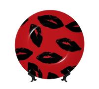 Red And Black Lips Ceramic Decorative Plates Bone China Decorative Plate With Display Stand Handmade Ceramic Ornament Personality Porcelain Dinner Plate Crafts For Home Office Wall Decoration 20cm