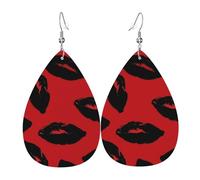 Red and black lips Earrings for Women Faux Leather Earring Teardrop Dangle Earrings Lightweight Jewelry Gift
