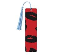 Red and Black Lips Wood Bookmark for Book Lovers Birthday Teachers Gift, Handmade Craft Book Marks Ornaments with Tassel Exquisite Reading Page Markers for Men Women