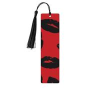 Red and Black Lips Wood Bookmark for Book Lovers Birthday Teachers Gift, Handmade Craft Book Marks Ornaments with Tassel Exquisite Reading Page Markers for Men Women