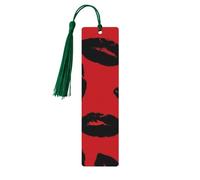 Red and Black Lips Wood Bookmark for Book Lovers Birthday Teachers Gift, Handmade Craft Book Marks Ornaments with Tassel Exquisite Reading Page Markers for Men Women