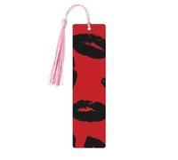 Red and Black Lips Wood Bookmark for Book Lovers Birthday Teachers Gift, Handmade Craft Book Marks Ornaments with Tassel Exquisite Reading Page Markers for Men Women
