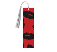 Red and Black Lips Wood Bookmark for Book Lovers Birthday Teachers Gift, Handmade Craft Book Marks Ornaments with Tassel Exquisite Reading Page Markers for Men Women