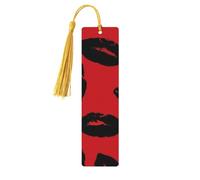Red and Black Lips Wood Bookmark for Book Lovers Birthday Teachers Gift, Handmade Craft Book Marks Ornaments with Tassel Exquisite Reading Page Markers for Men Women