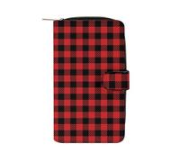 Red and Black Lumberjack Buffalo Plaid Cute Long Wallets Large Capacity Wallet Buckle Handbag Blocking Clutch Handbag for Bill Cash Coin Card Key Purse