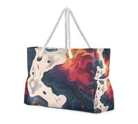 Red and Black Marble Texture Large Capacity Tote Bag Women with Side Pocketes Weekender Bag for Travel Gym Vacation