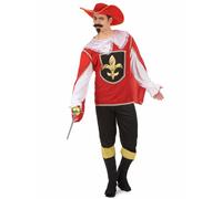 Red and black musketeer costume for men