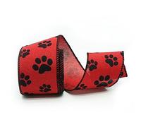 Red and Black Paw Print Wired Edge Ribbon, Burlap Dog Cat Pet Paw Ribbon Wired for Wreath, 2.5” x 10 Yards (red&Black)