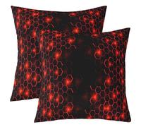 Red and Black Pillow Cases Cushion Covers Honeycomb Throw Pillow Covers 16"x16" Set of 2 Soft For Kids Hexagon Decorative Throw Pillowcases Geometrical Cushion Cases Room Decor