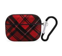 Red and Black Plaid Airpod Pro Case AirPods 2 Case for Women Hard Shell Protective Cover with Carabiner Keychain Compatible with AirPods Case 2nd 1st Generation, Front LED Visible Black