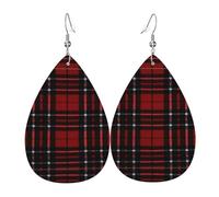 Red And Black Plaid Drop Earrings For Women, Artistic Star Earrings, Contemporary Dangle Jewelry For Parties And Social